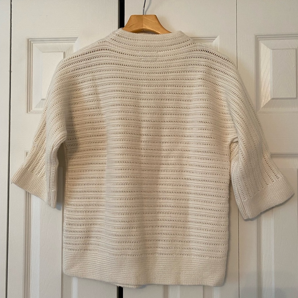 Massimo Dutti Cream Open-Knit Short Sleeve Crew Sweater